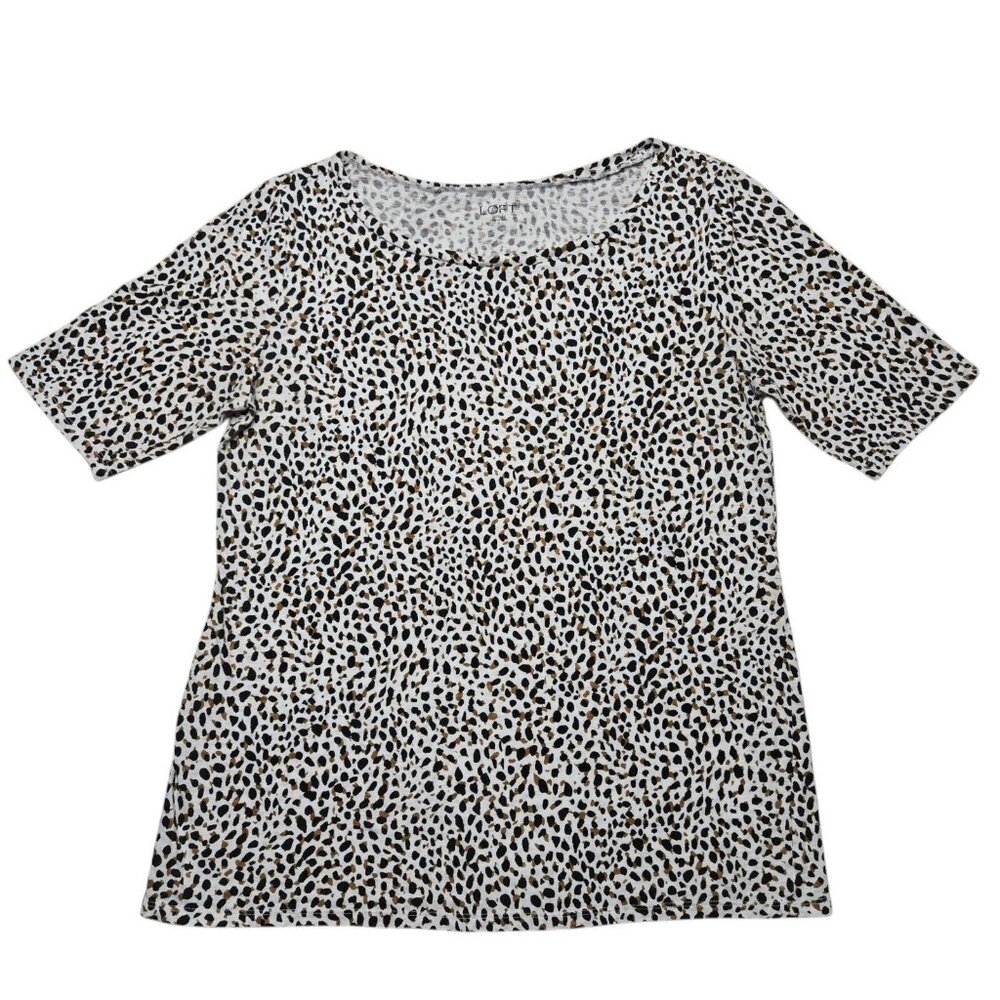 Loft Top Womens Small Brown Animal Print Short‎ Sleeve Blouse 36 in Chest